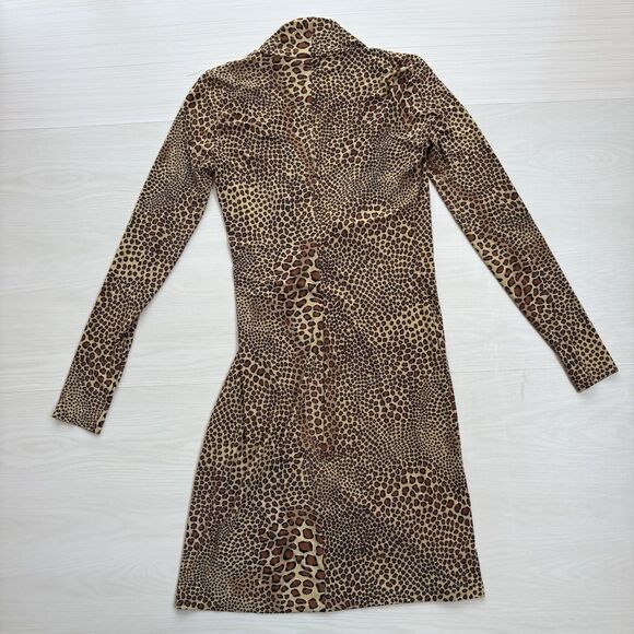 Norma Kamali Women Small Faux Wrap Dress Long Sleeve Side Drape Animal Print - Picture 14 of 14